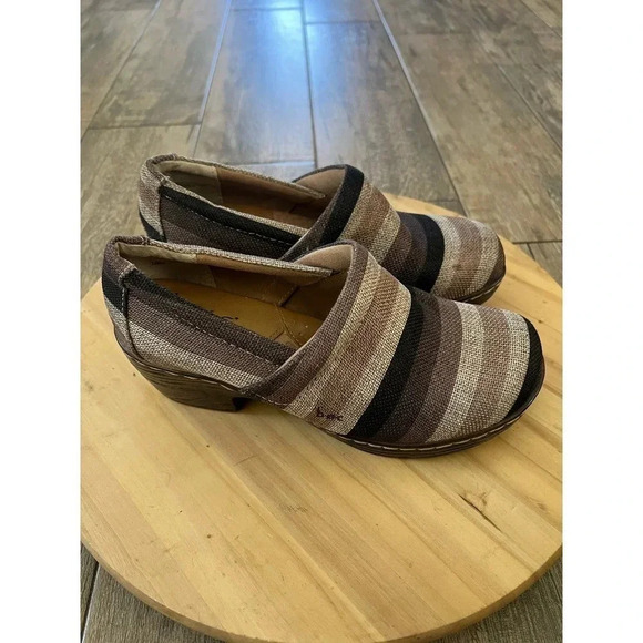 B.O.C Born Concept Women's Brown & Tan Stripes Clogs Shoes Size 8 - Picture 2 of 5